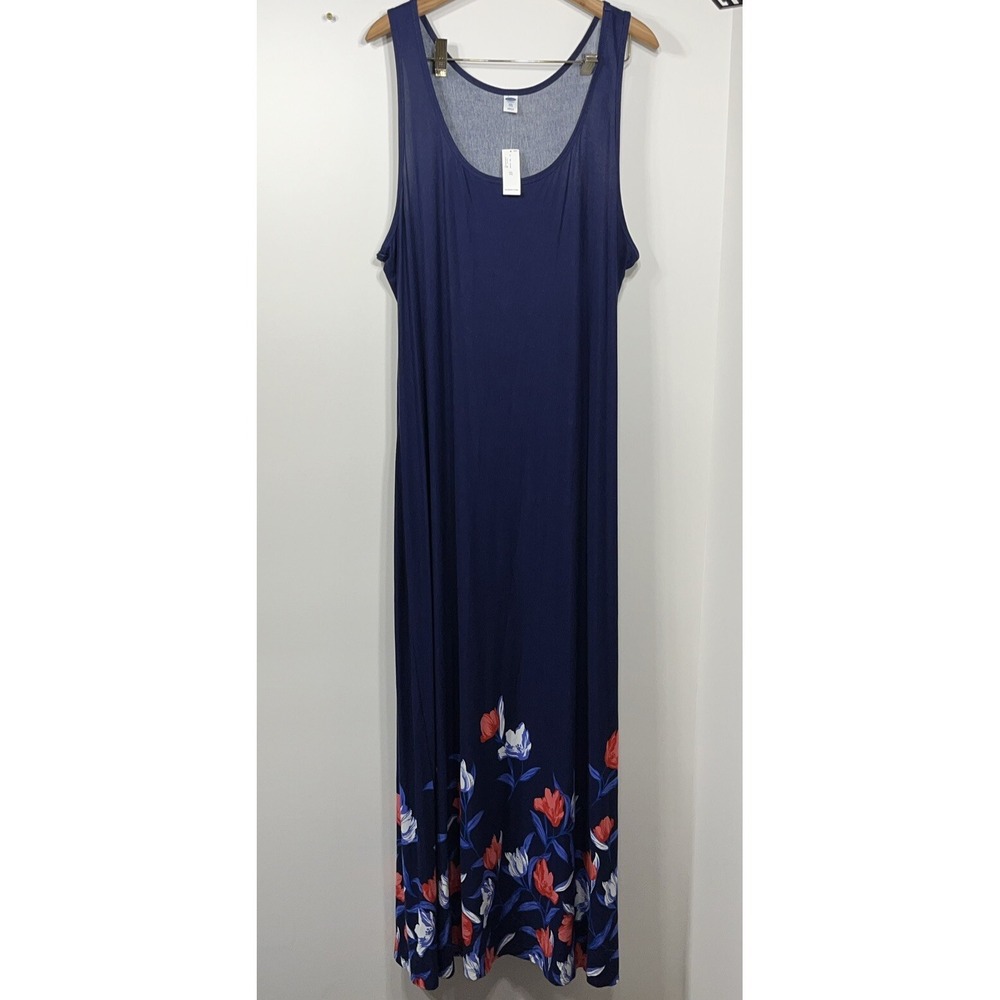 XXL Old Navy Women's Maxi Blue With Bottom Summer Floral Sleeveless Stretch